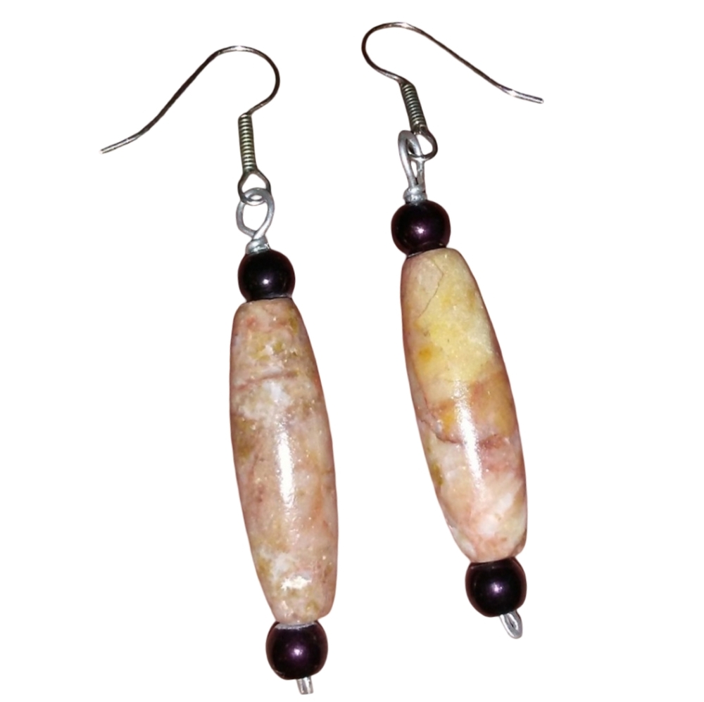 Handmade Pink Marble Stone Boho Statement Earrings Hippie Bohemian Vintage Style